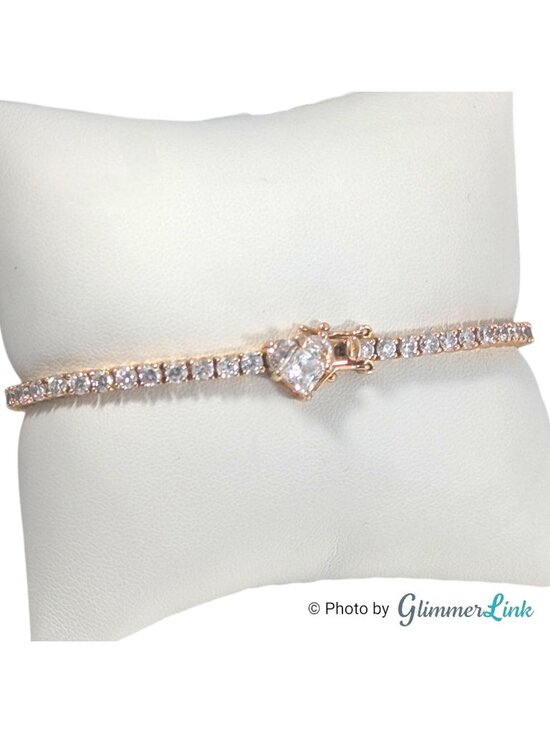Jewelry - Ross Simons Heart Clasp CZ Tennis Bracelet Gold Plated Sterling 7"
